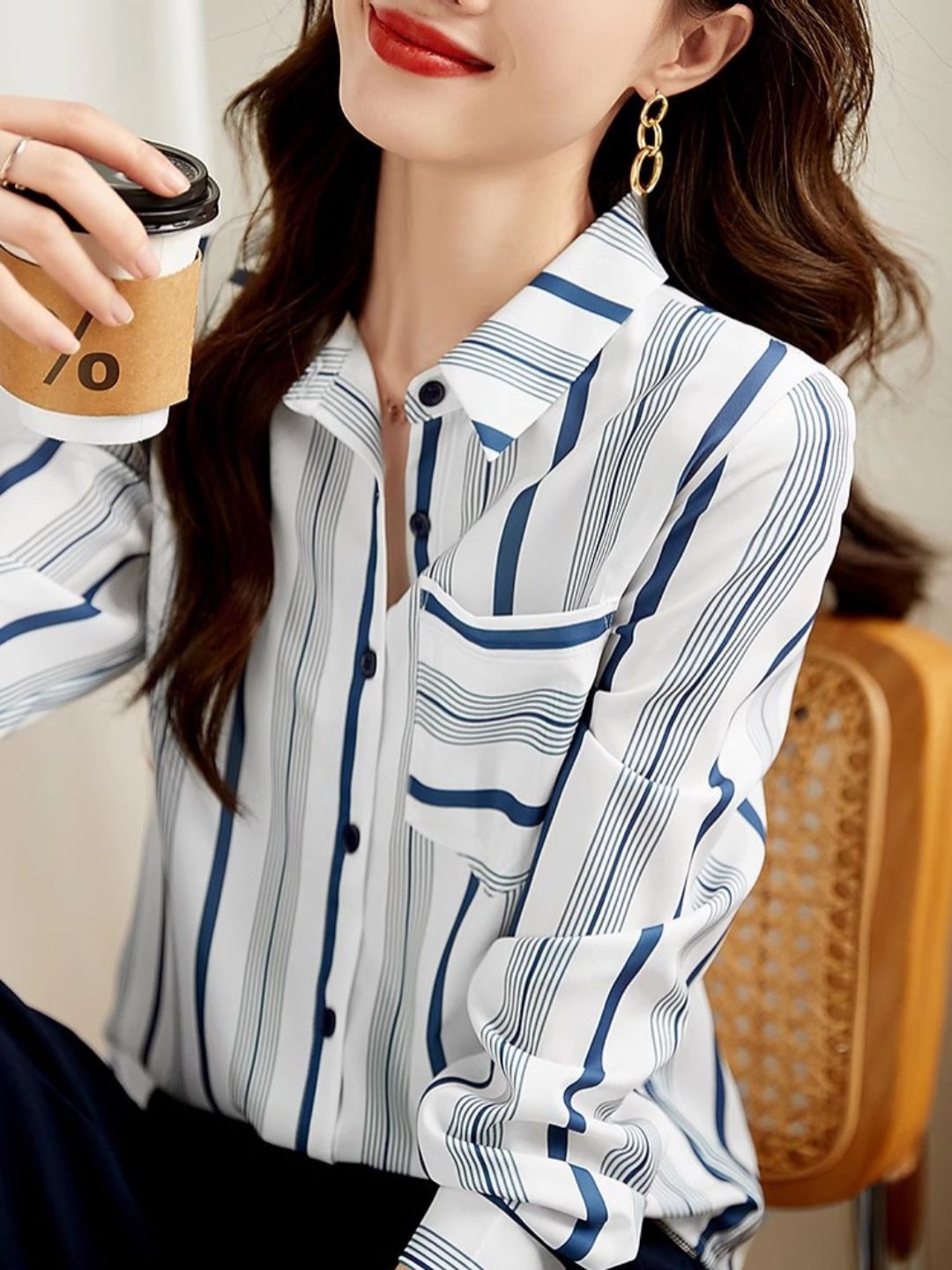 Versatile Long-sleeved Striped Shirt