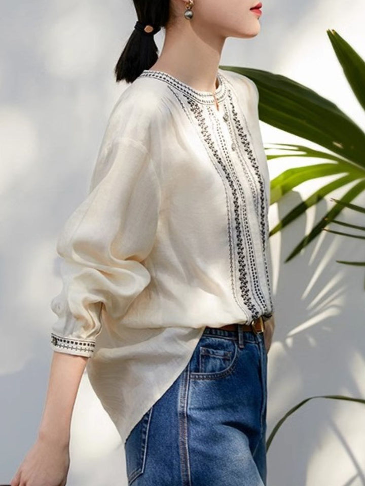 Classic Crew Neck Embroidered Shirt