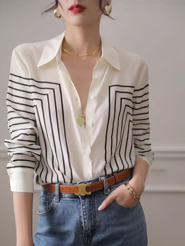 Temperament Striped Shirt Long Sleeve Top
