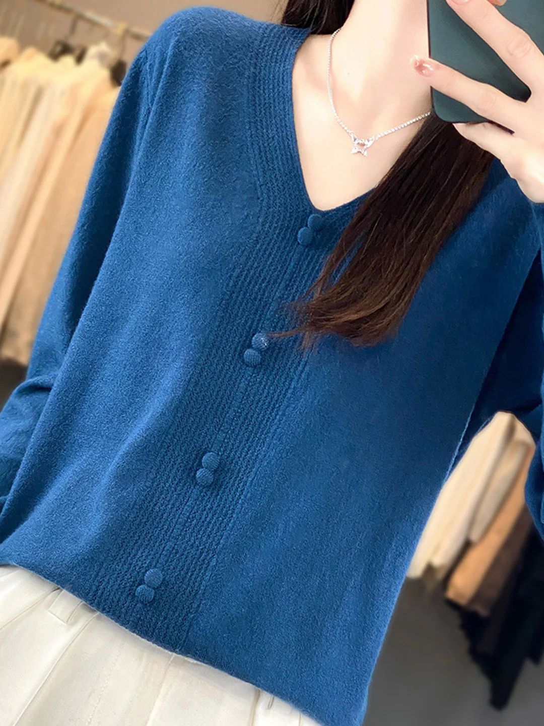 Casual V-neck Loose Knitted Sweater