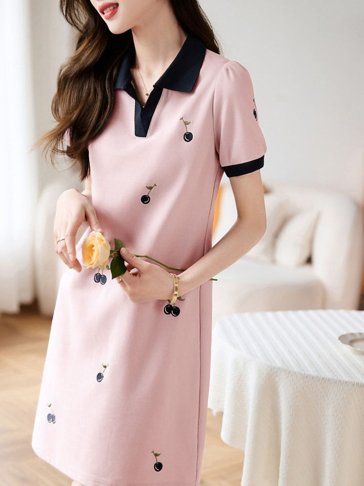 Polo Collar Contrasted Color Stitching Dress