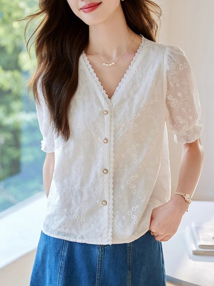 Versatile Lace V-Neck Shirt Top