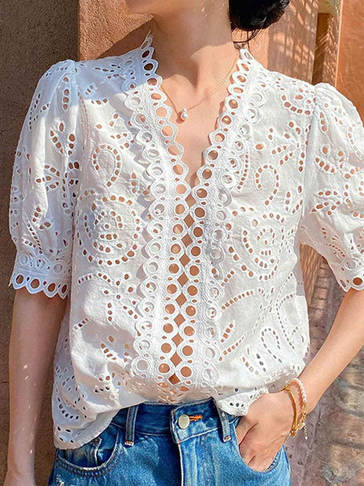 Classic V-neck Embroidered Top