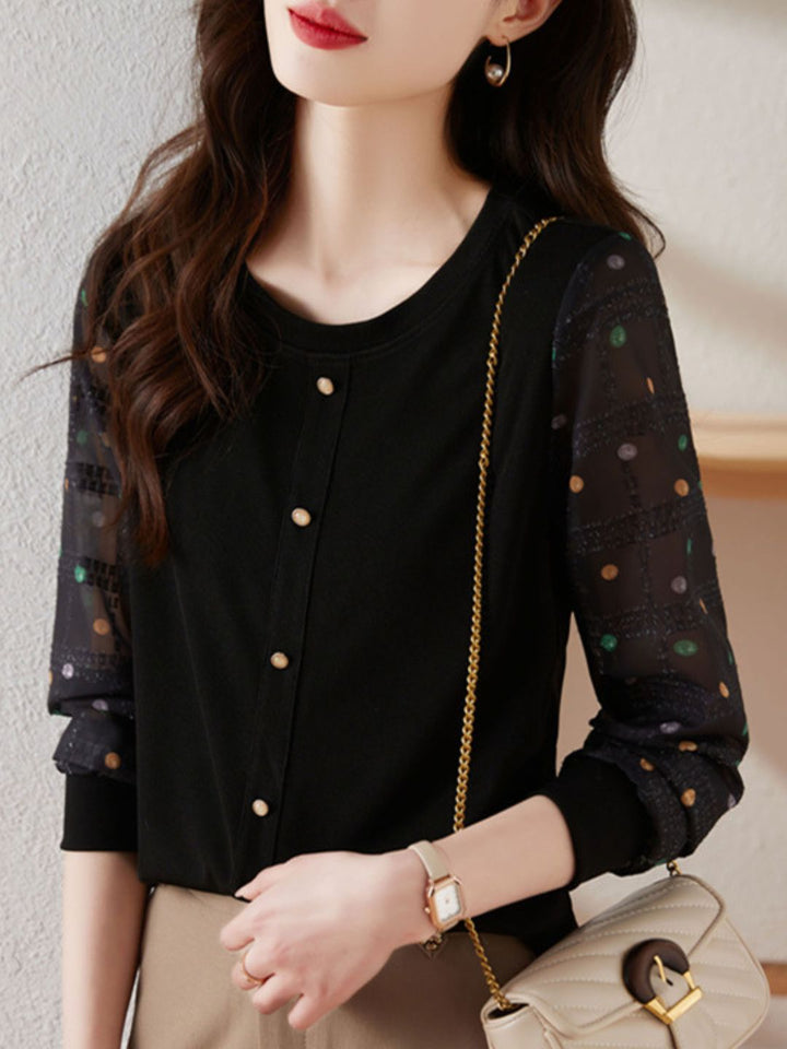 Polka Dot Long Sleeve Knit Top