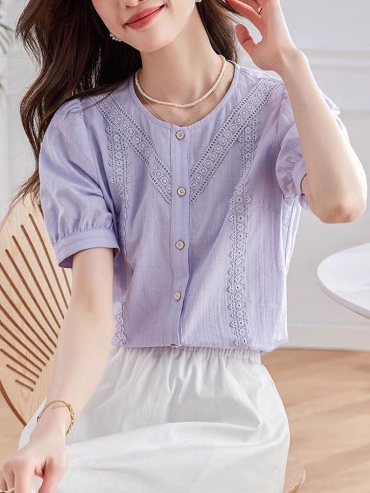 Elegant  Puff Sleeve Shirt - Purple