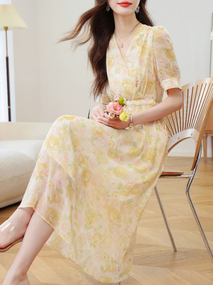 Elegant V-Neck Floral Dress