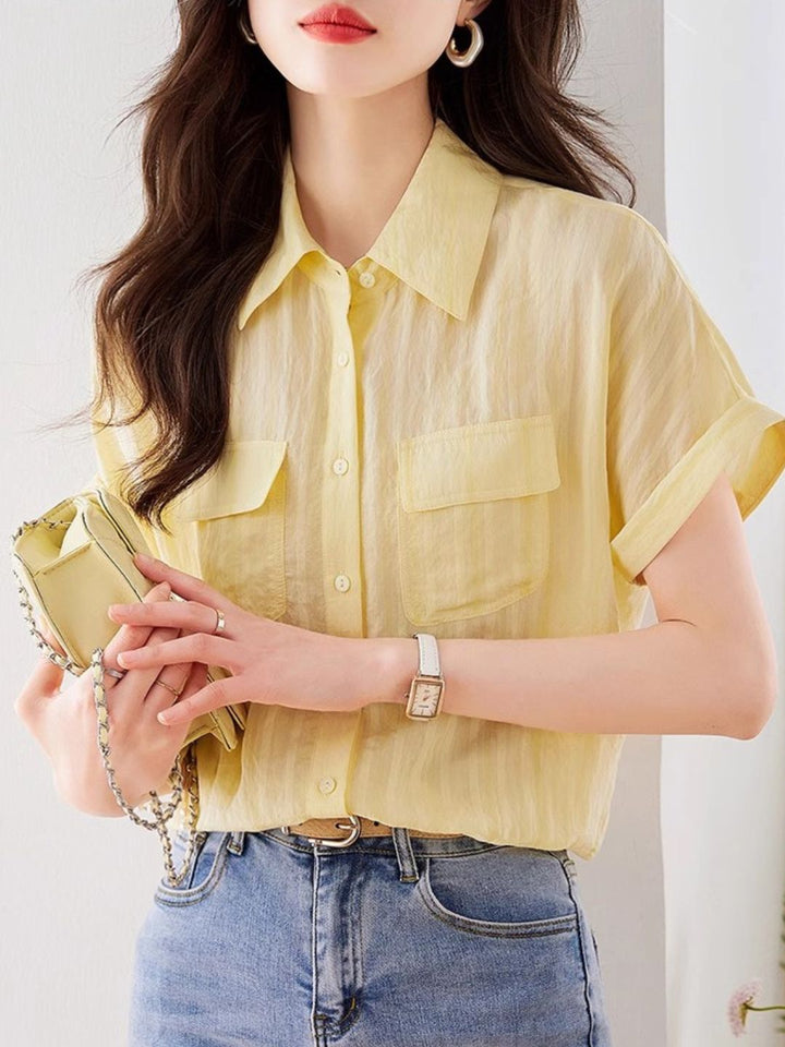 Retro Vertical Striped Short Sleeve Shirt