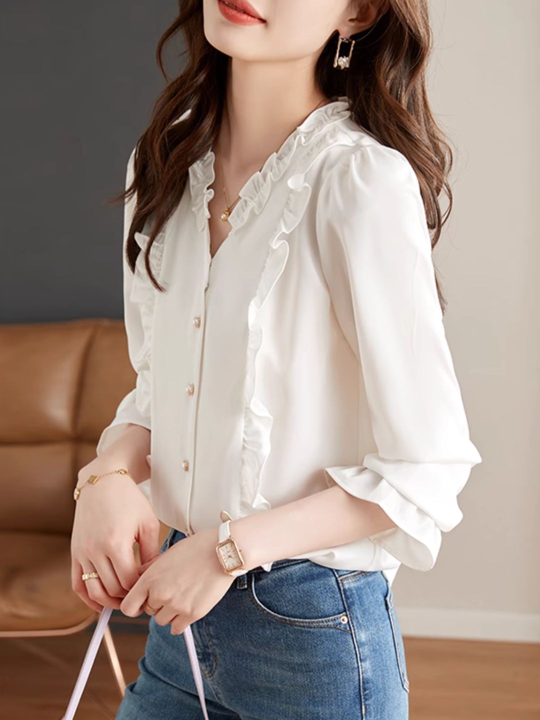Chic Collar Long Sleeve Shirt