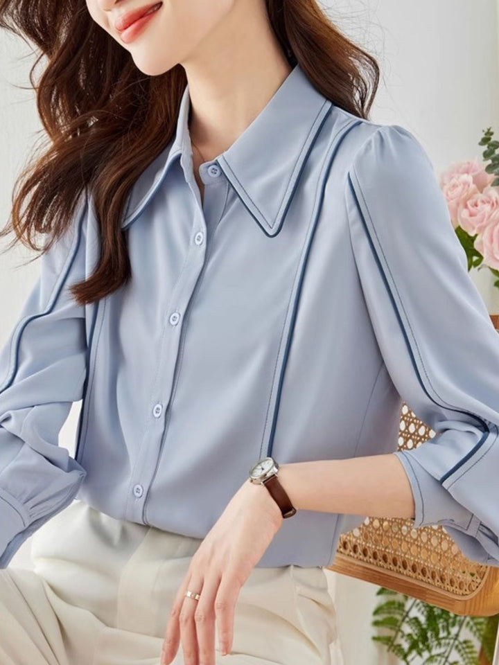 Blue Chiffon Long Sleeve Shirt