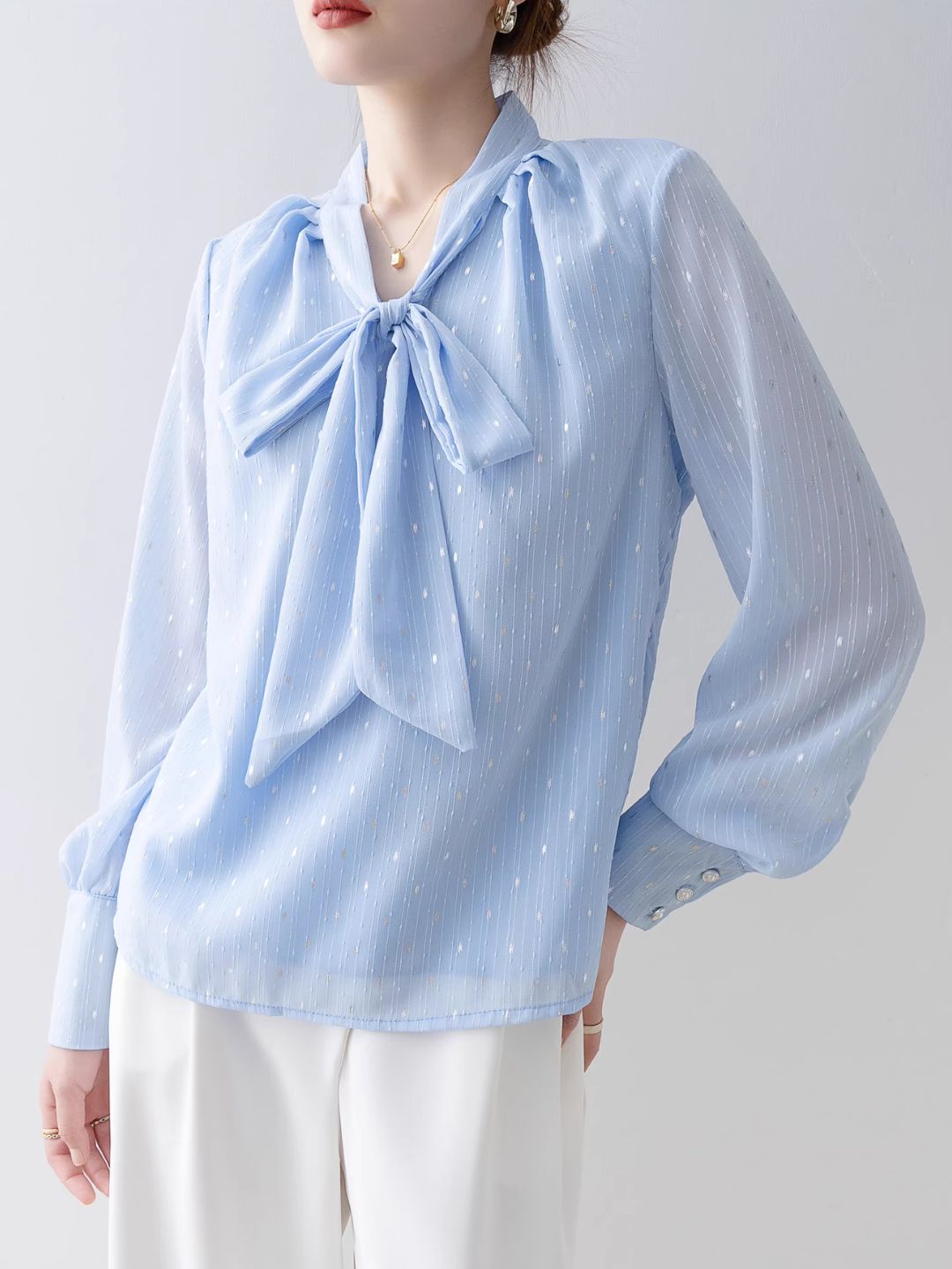 Loose V-Neck Bow Shirt