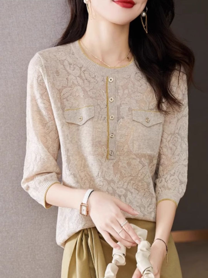 Crew Neck Hollow Knit Top