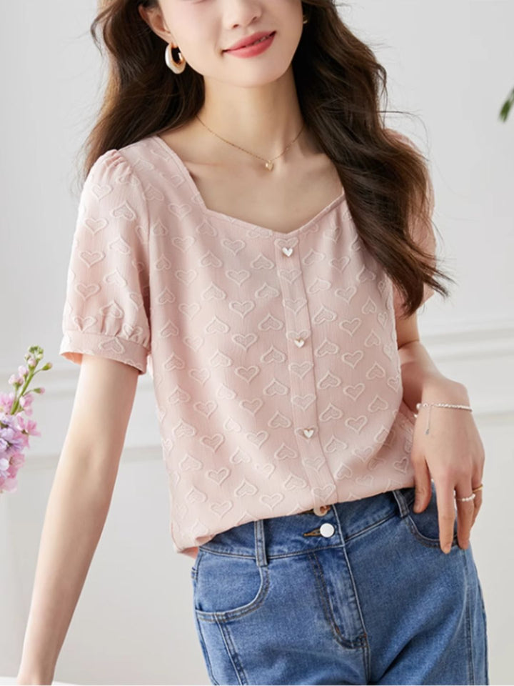 Heart Print Chiffon Shirt