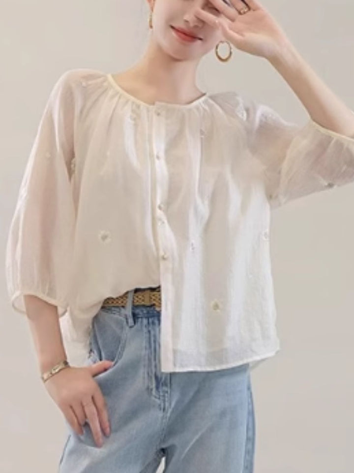 Sweet Floral Short-sleeved Shirt