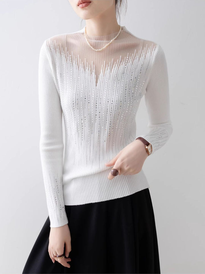 White Half Turtleneck Mesh Top
