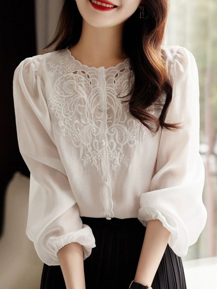 Embroidered Long-sleeved Shirt -Purple