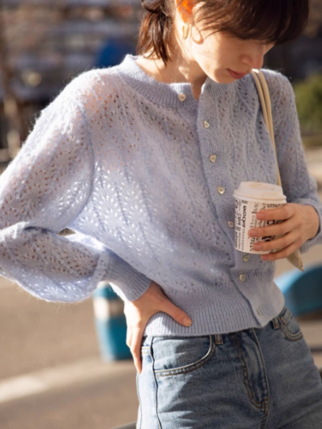 French Retro Hollow Sweater - Purple