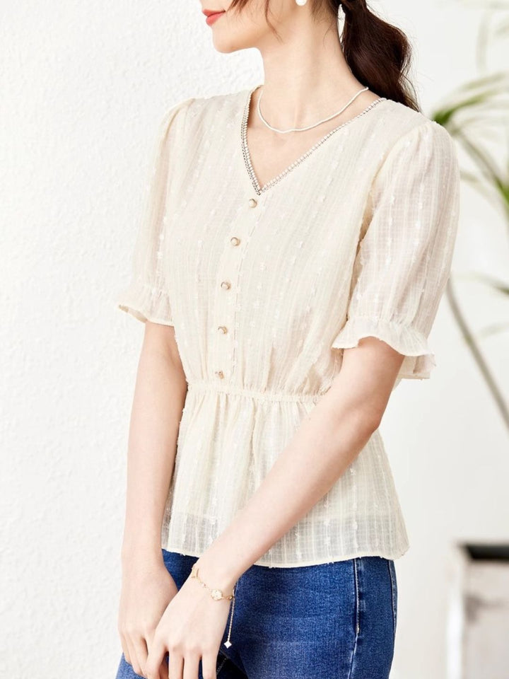 Loose Chiffon V-Neck Fashion Shirt -Purple