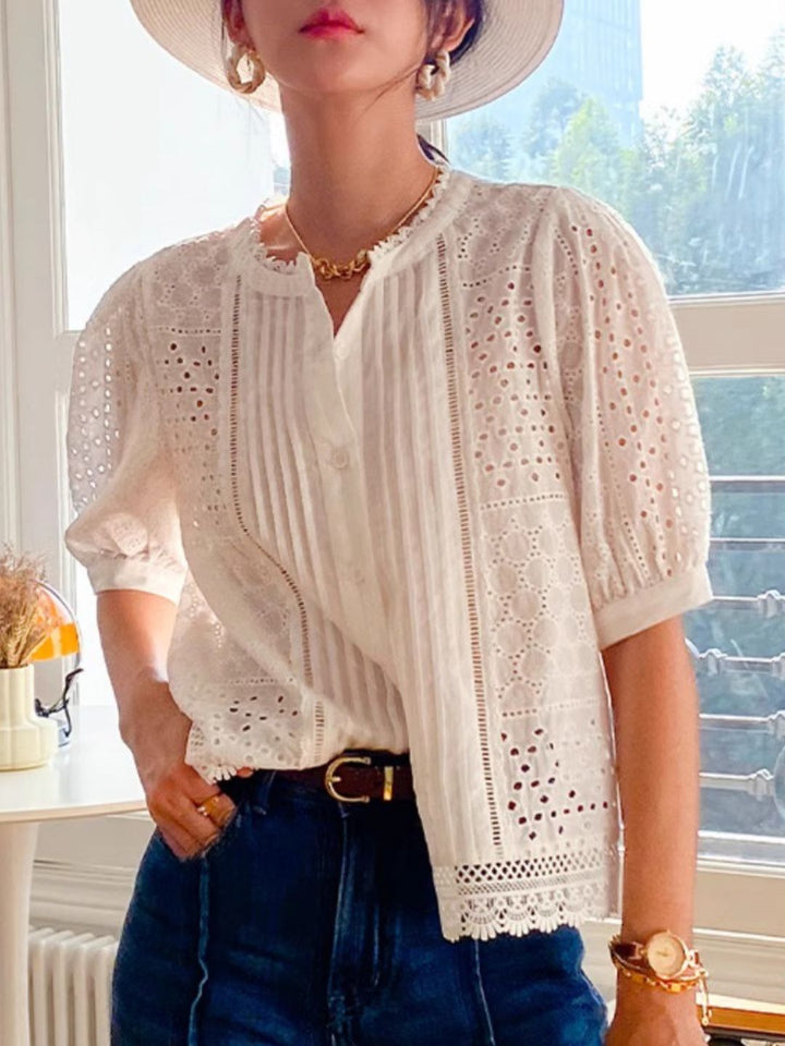 Lace Mid-Sleeve Elegant Hollow Shirt