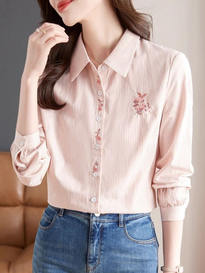 Lapel Stripe Embroidered Shirt