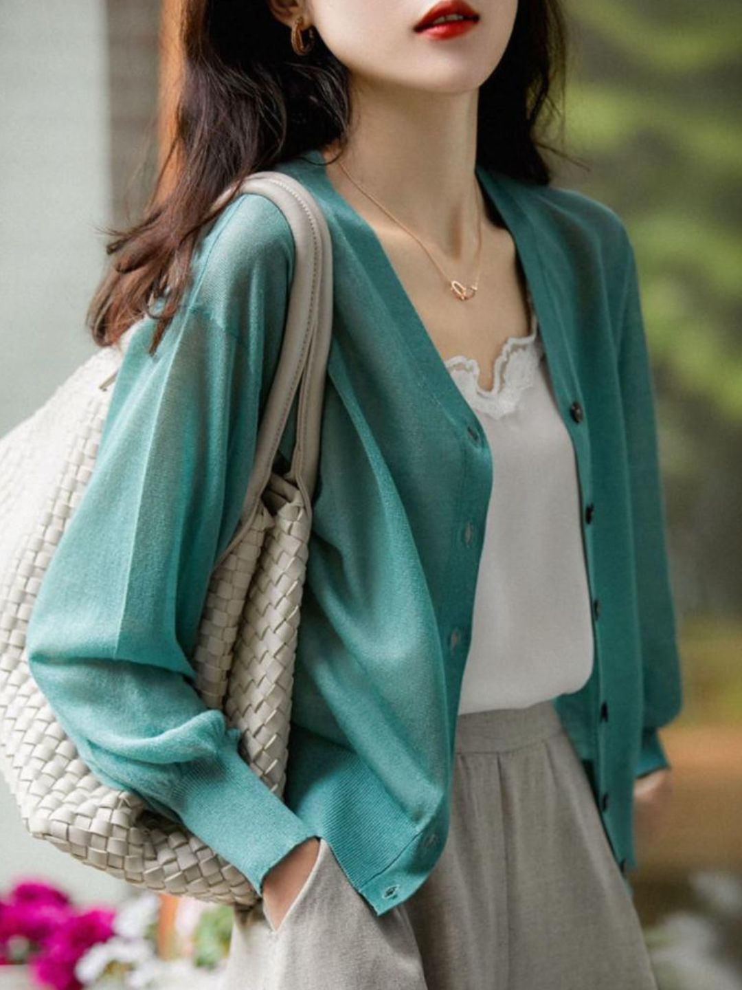 Lightweight Breathable V-Neck Knitted Cardigan