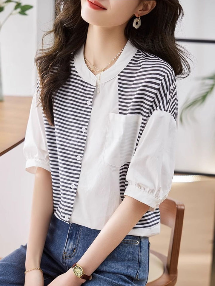 Paneled Striped Top - White
