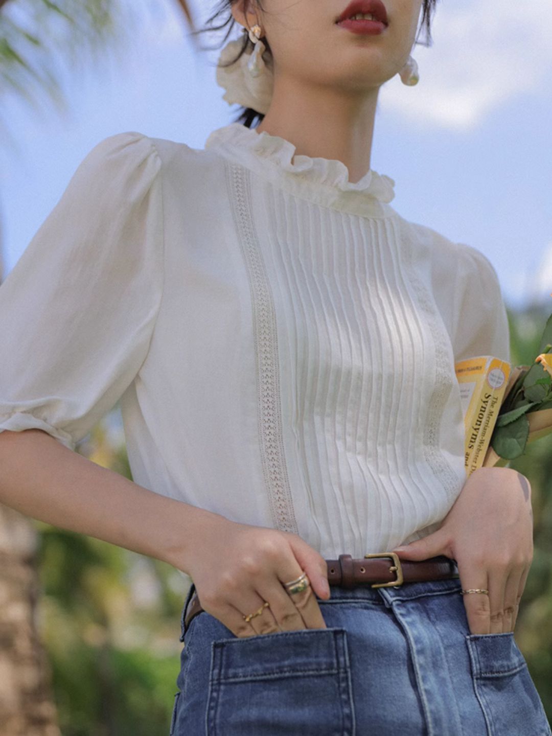 Accordion Pleated Commuter White Shirt