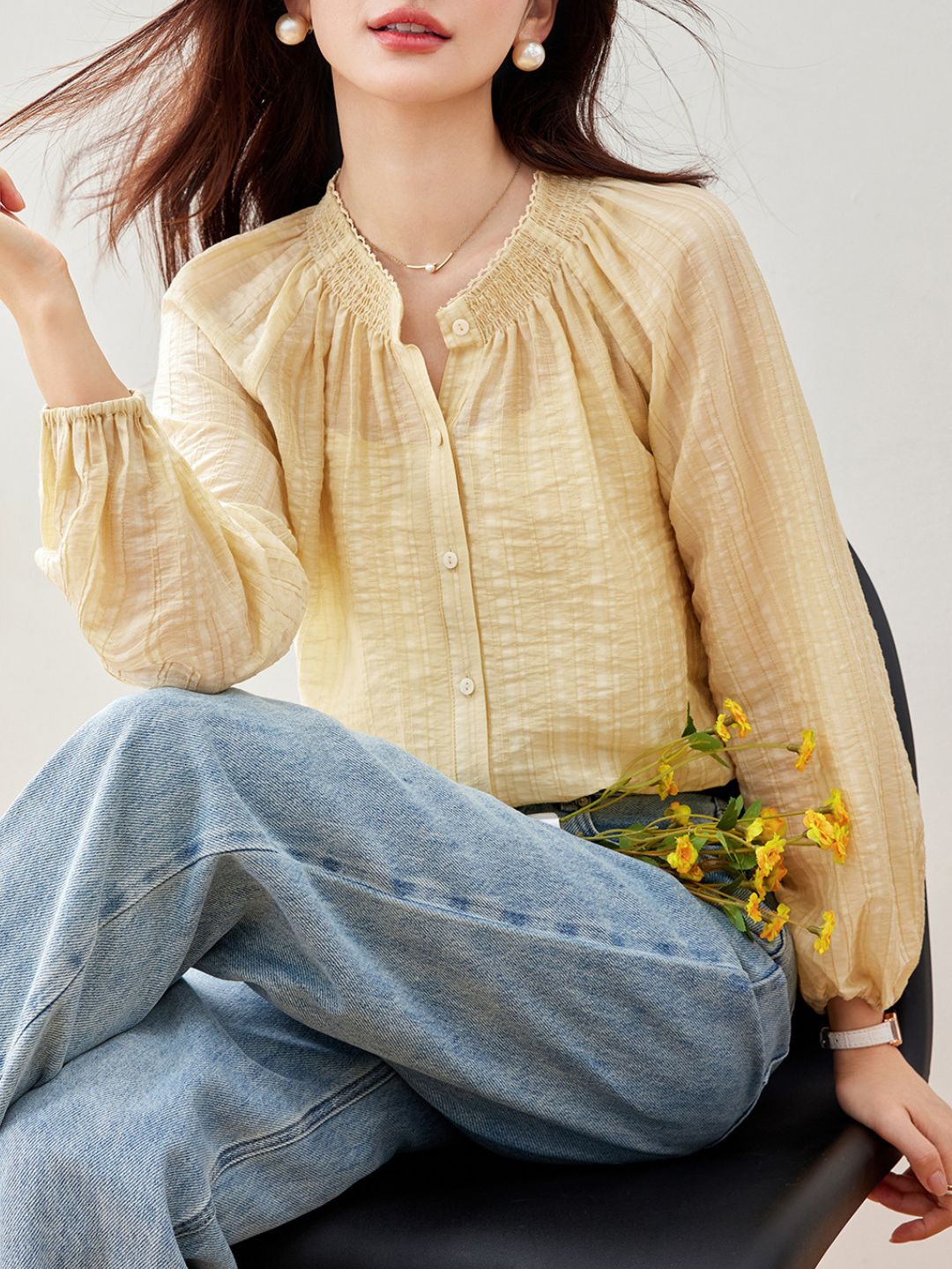 Elegant Loose Puff Sleeve Top