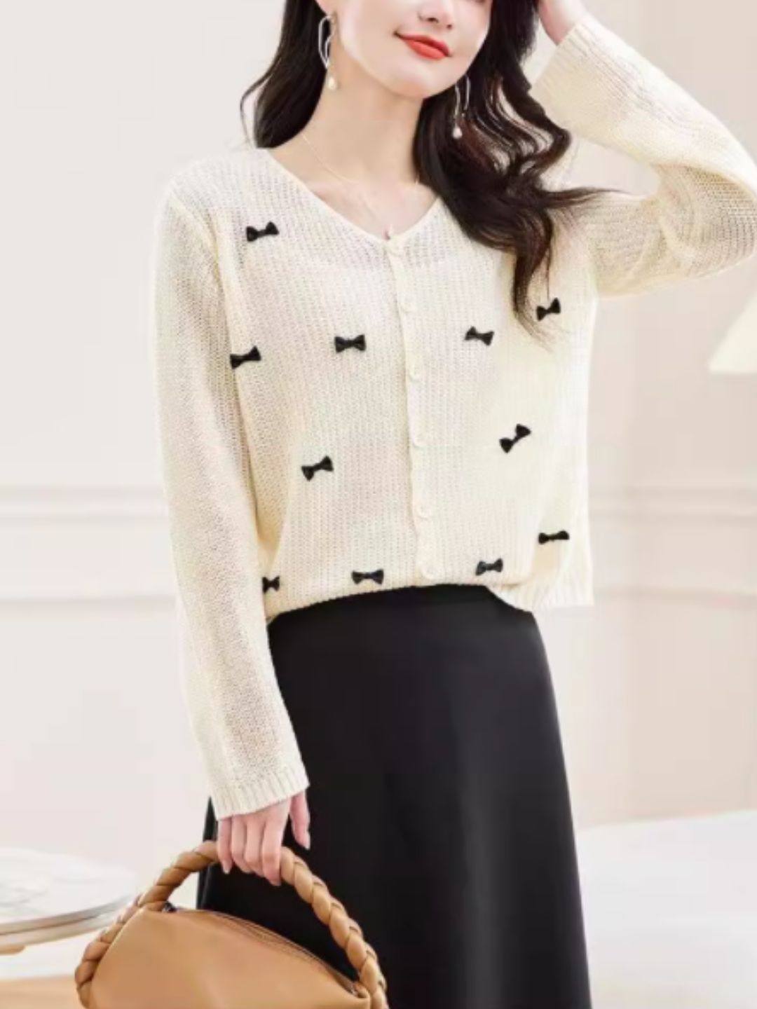 Classic Crew Neck Bow Knitted Top - Purple