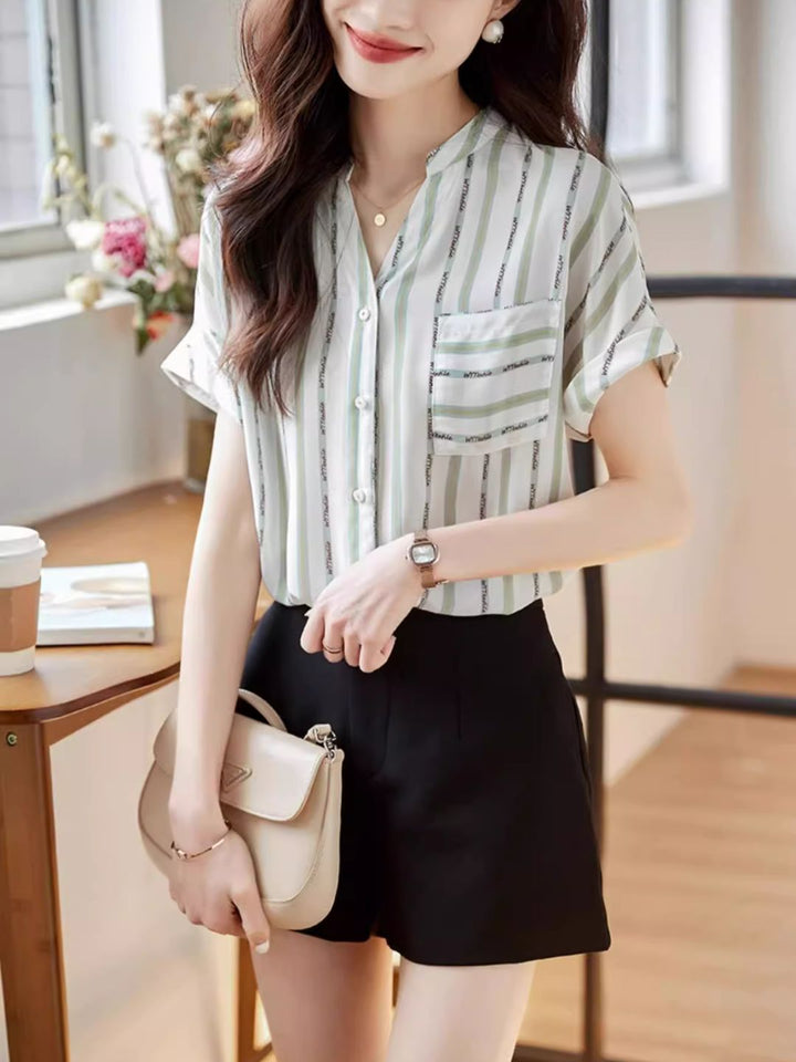 V-neck Versatile Striped Shirt