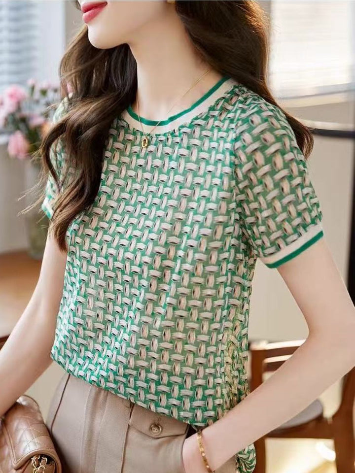 Retro Crew Neck Contrast Top