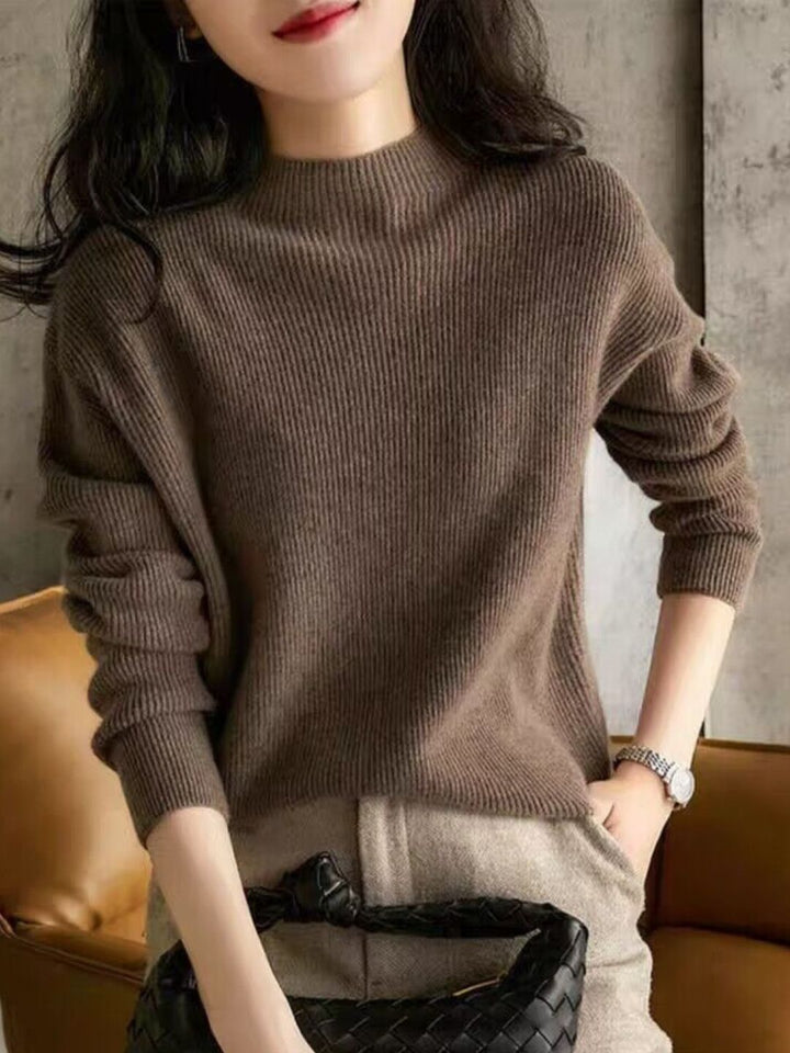 Solid Color High Collar Knit Top