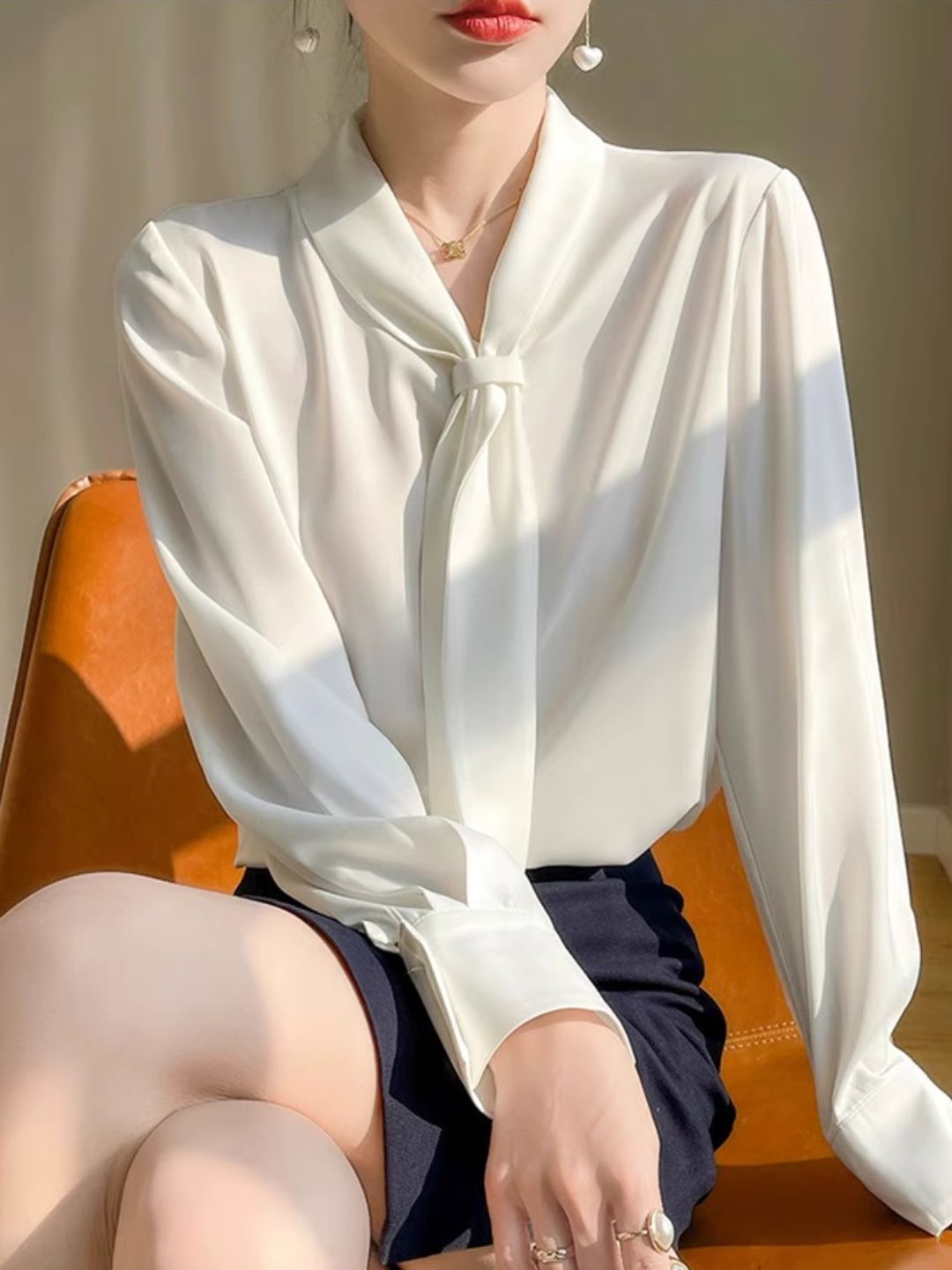 Elegant Long-Sleeved Shirt With Flowing Collar