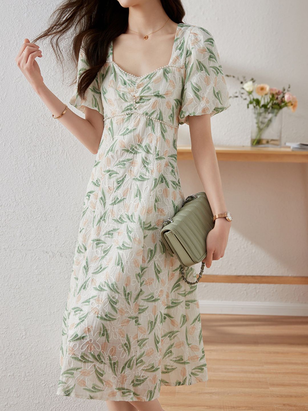 Square Neck Jacquard Dress