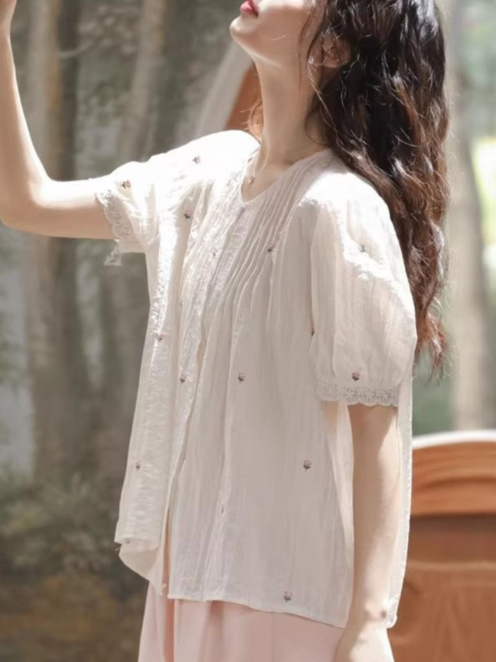 Round Neck Puff Short Sleeve Shirt