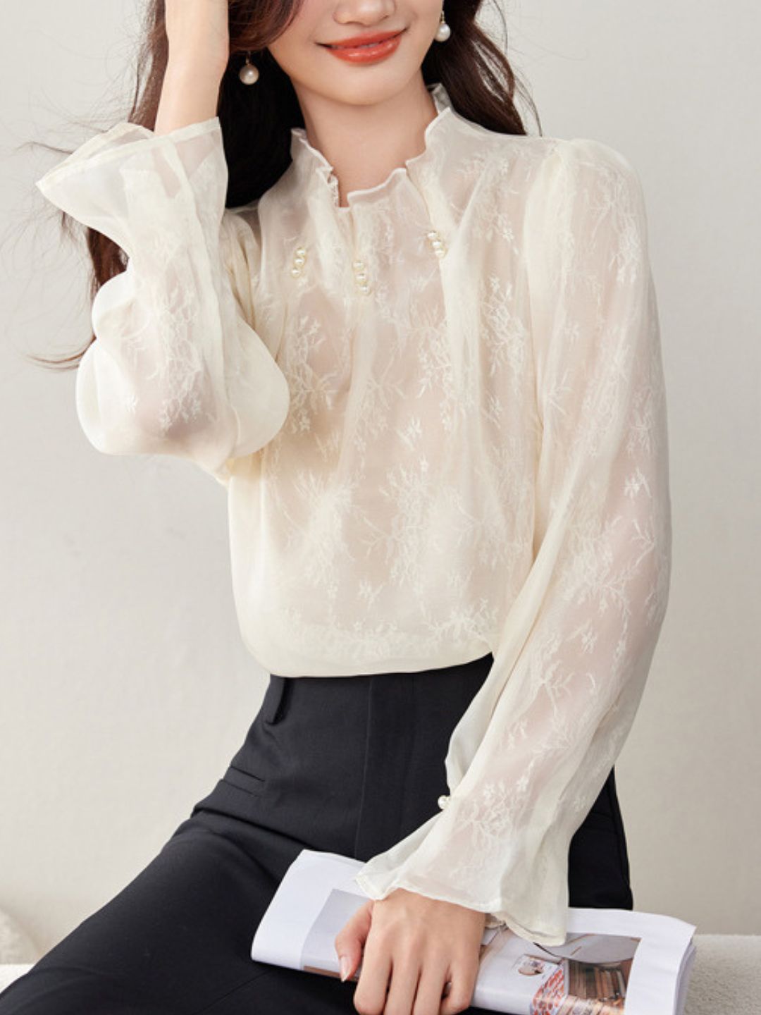 Pearl Pleated Chiffon Top