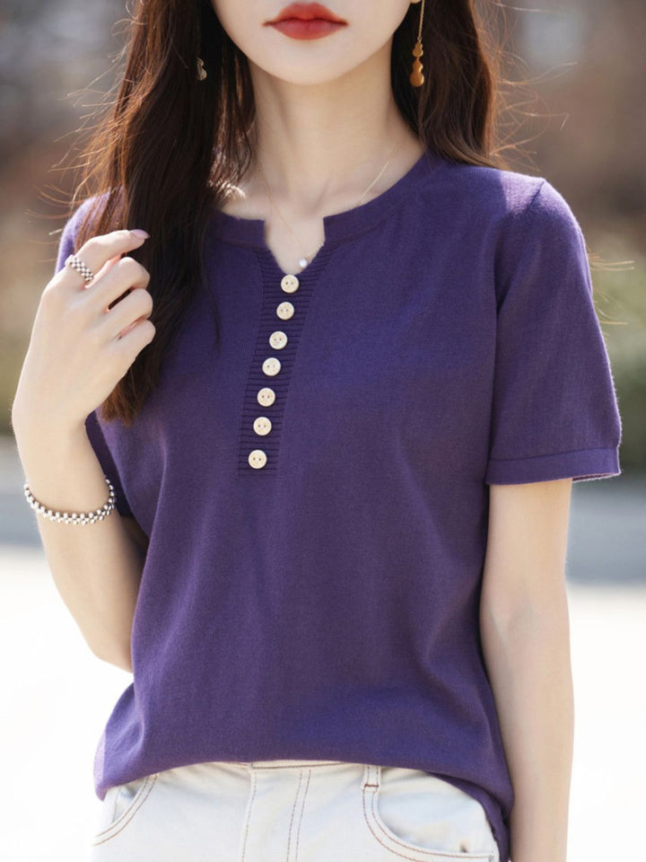 V-Neck Solid Color Loose Top