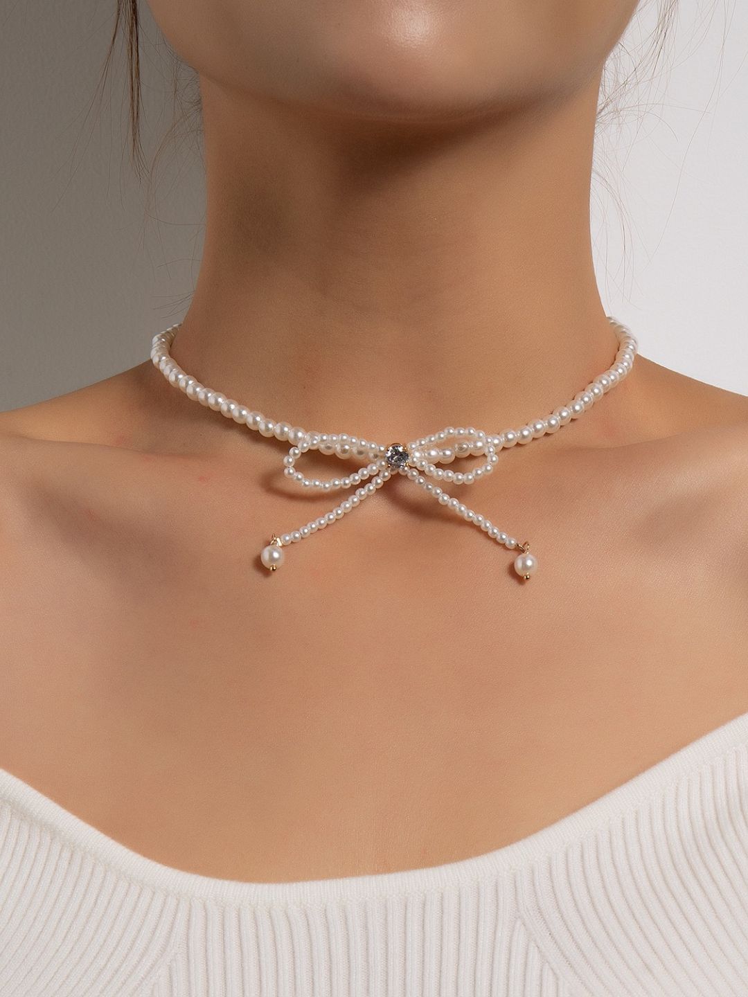 BOWKNOT FAUX PEARL NECKLACE