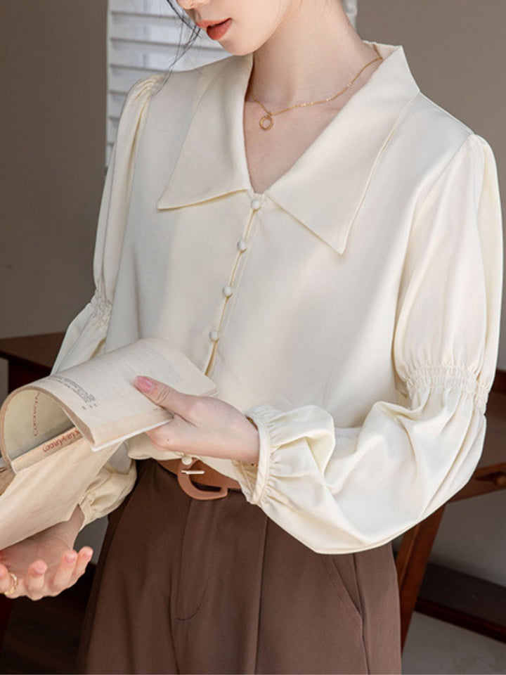 Fashion Lapel Lantern Sleeve Shirt