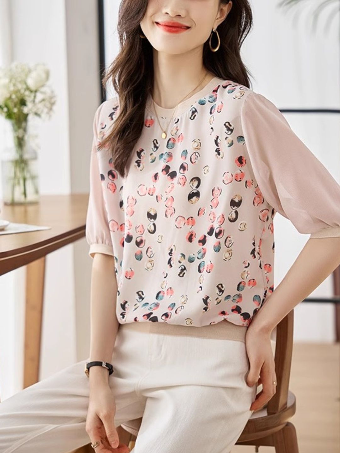 Crew Neck Printed Top