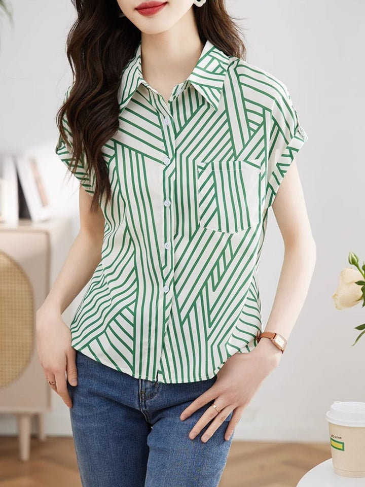 Chiffon Striped Short Sleeve Shirt