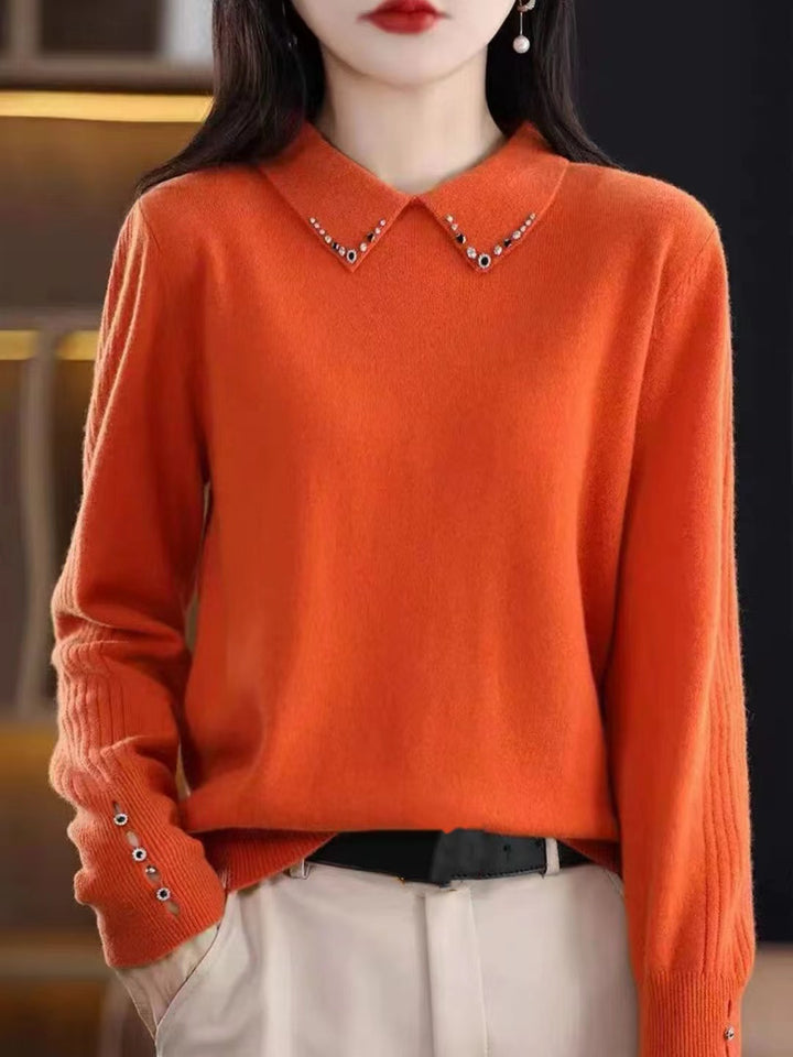 Lapel Beaded Button Sweater