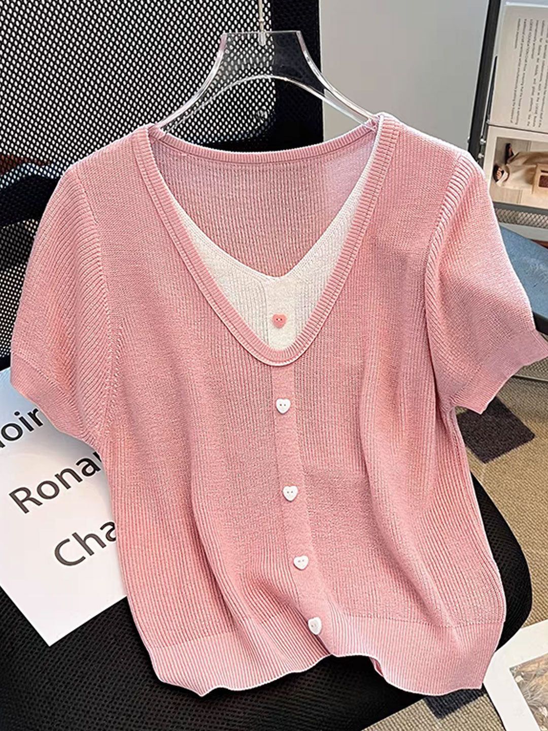 Casual V-neck Patchwork Knitted Top
