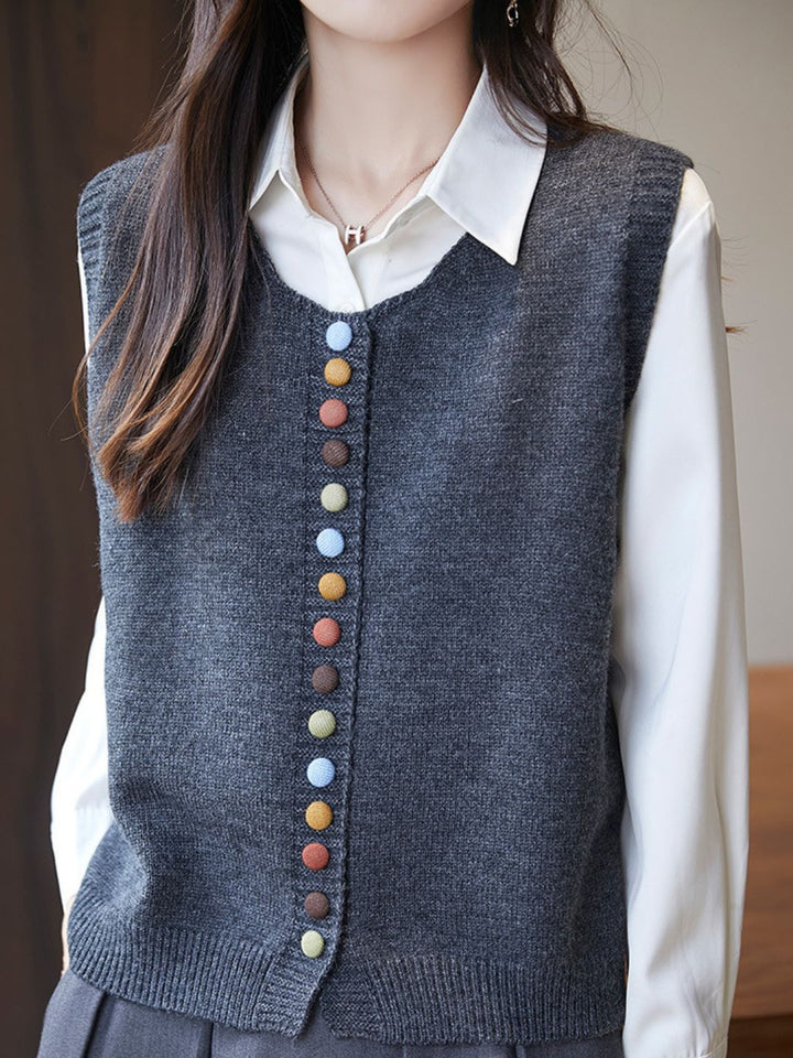 Rainbow Button Knit Vest - Red