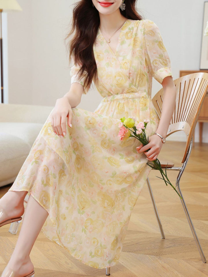 Elegant V-Neck Floral Dress