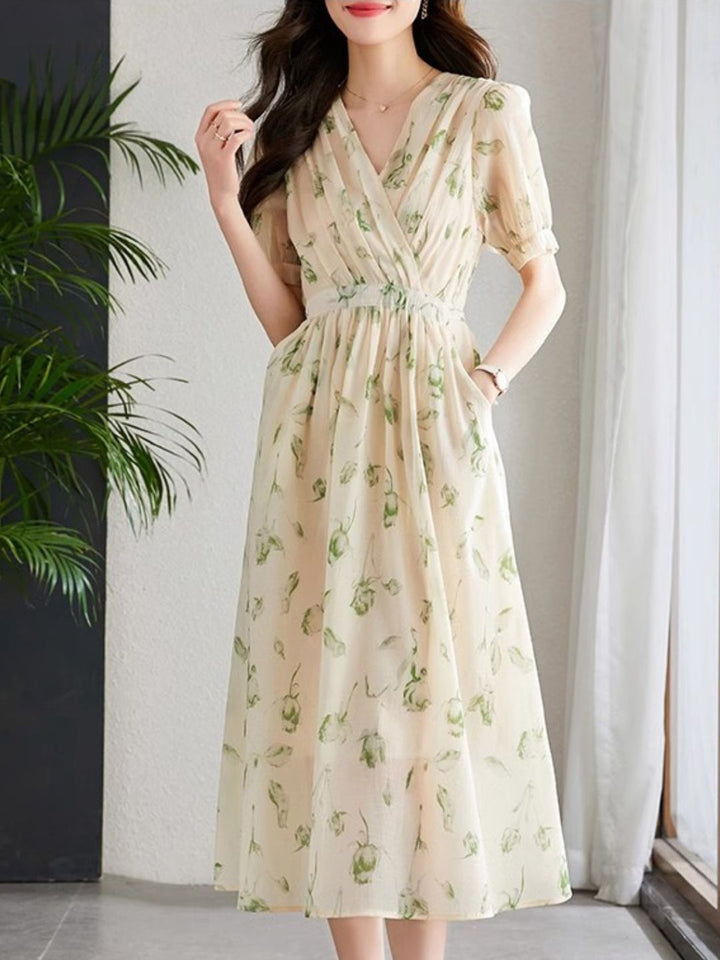 Temperament Short Sleeve Chiffon Dress - Black