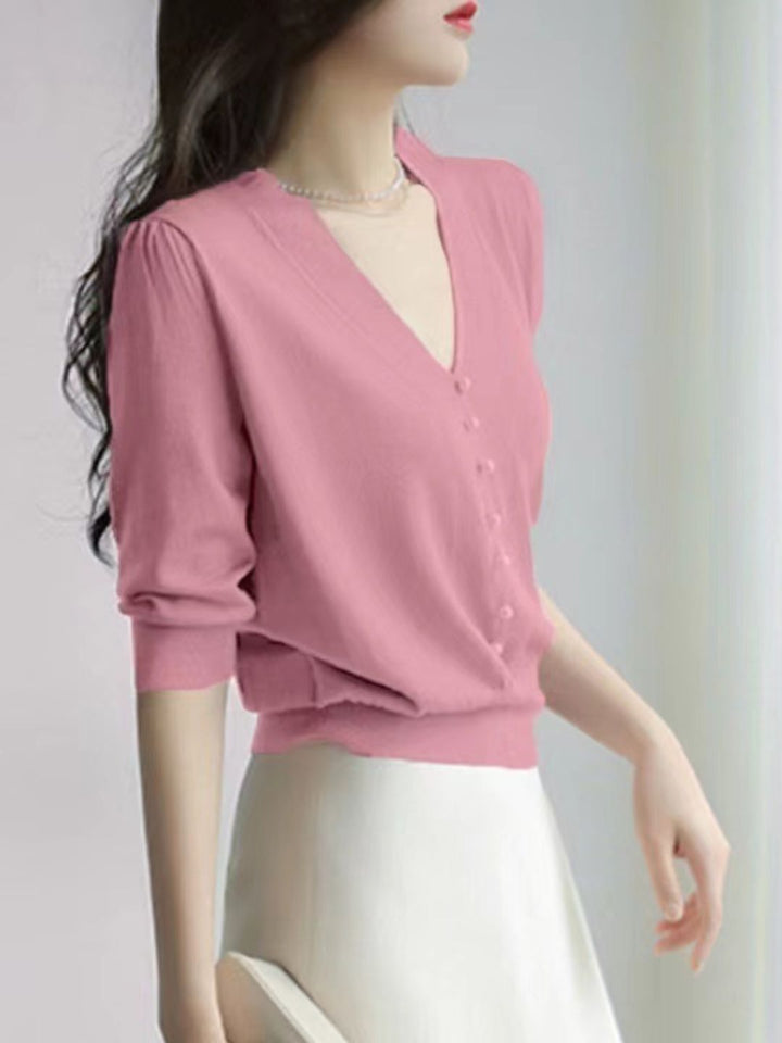 V-neck Sweater Top - Red