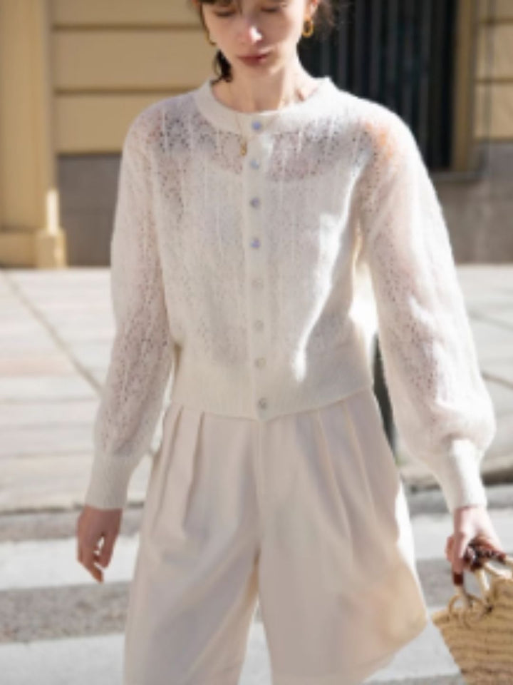 French Retro Hollow Sweater - Purple