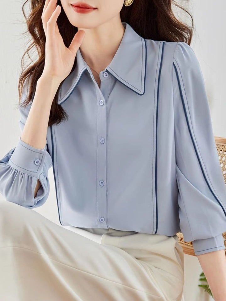 Blue Chiffon Long Sleeve Shirt