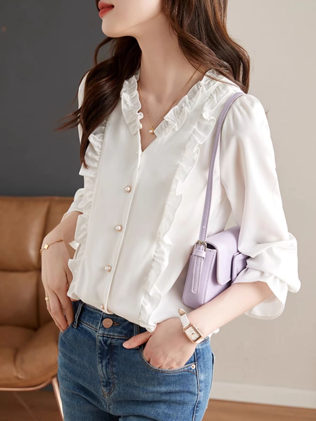 Chic Collar Long Sleeve Shirt