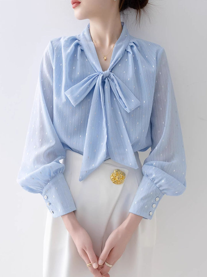 Loose V-Neck Bow Shirt